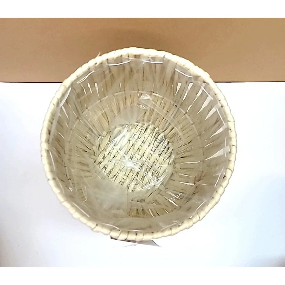 Set Of 3 Plastic Lined Natural Color Raffia Planter Baskets-6